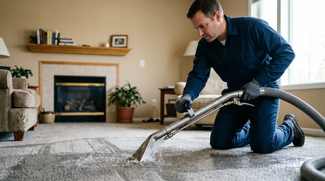 Water damage restoration technician working near Lake Bluff, IL
